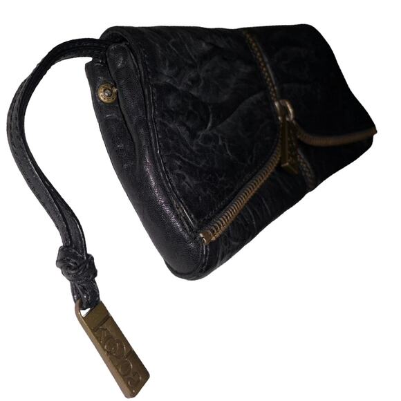 KOOBA Black Textured Leather Zipper Detail Clutch Purse Wristlet - Picture 4 of 8